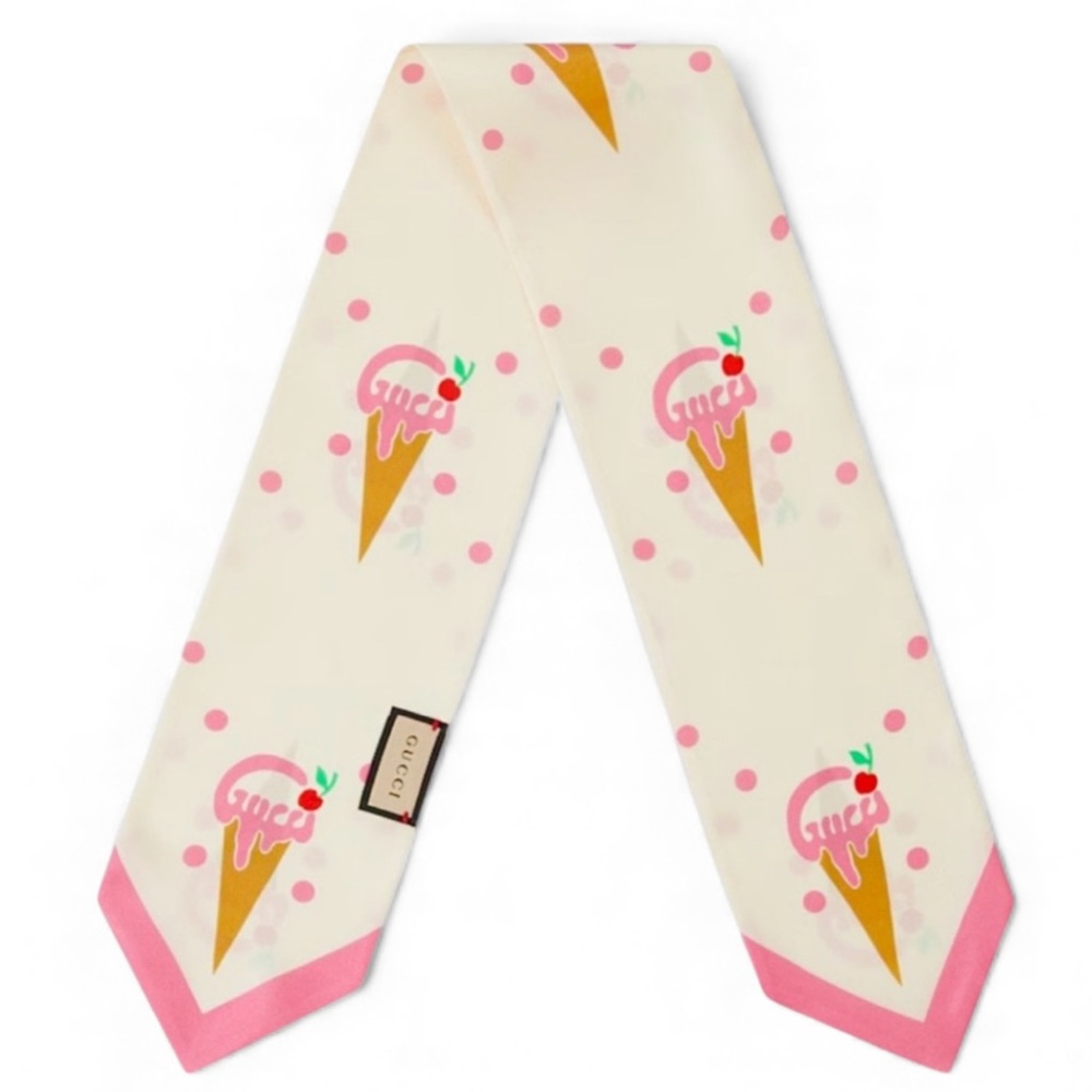 GUCCI Ice Cream Print Silk Twilly in Cream NWT